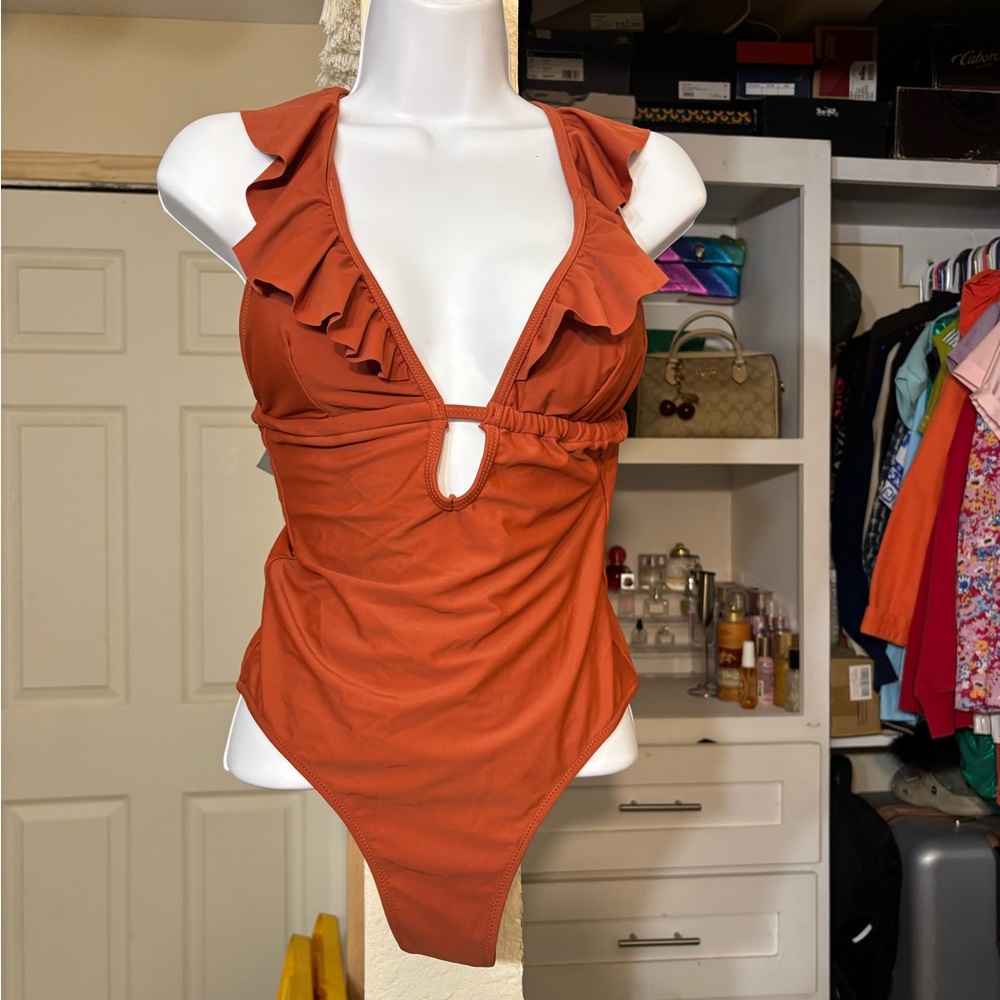 Ruffled Rust  One Piece Swimsuit